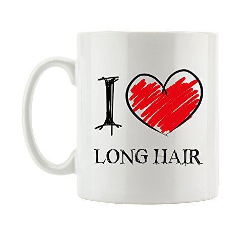 Pixxprint I Love Long Hair Fun Tasse, ca. 300ml Fassungsvermögen, Keramik Weiß, Spülmaschinenfest