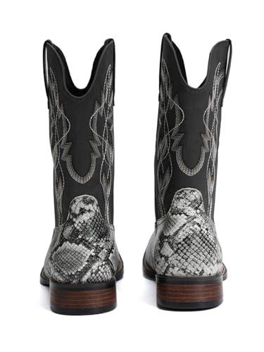 Image of Python Manning Men's Boots Cowboy for Men Classic Pointed Toe Western Pull Up Snakeskin Embroidered Mid-Calf Boots