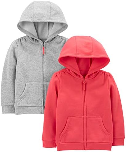 Simple Joys by Carter's Toddler Girls' Fleece Full-Zip Hoodies, Pack of 2, Pink/Grey, 5T