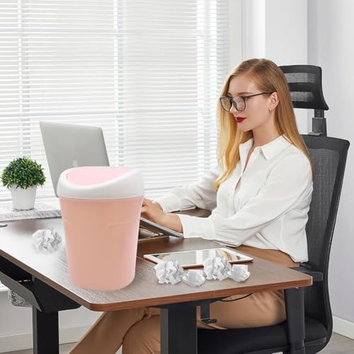 Image of Mini Desktop Bin with Lid, Cute Pink Tabletop Trash Can, 0.5 Gallon Countertop Small Waste Basket