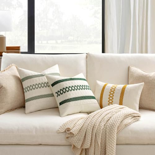 MIULEE Set of 2 Sage Green Boho Decorative Pillow Covers 18x18 Inch Farmhouse Rustic Couch Throw Pillows Modern Summer Cotton Cushion Covers Retro Cute Macrame Woven Home Decor for Bed Sofa Chair - Image 3