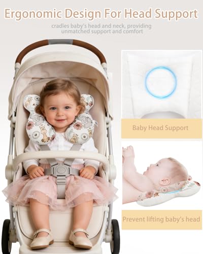 Image of KAKIBLIN Baby Travel Pillow, Baby Neck Pillow for Car Seat, U-Shaped Head and Neck Support for Stroller Pushchair, Soft Cooling Breathable Infant Head Pillow for Newborn Toddler
