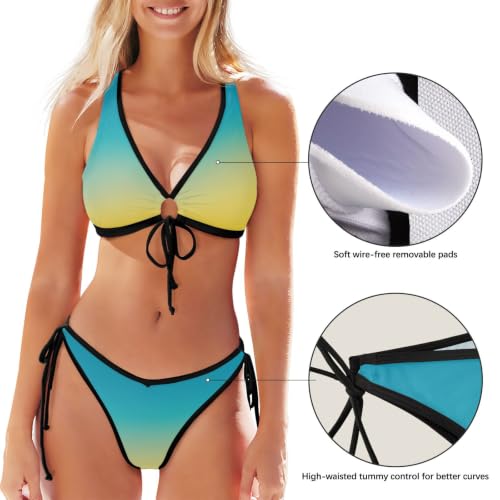 Bikini sexy para mujer dos piezas degradado azul claro y amarillo 5
