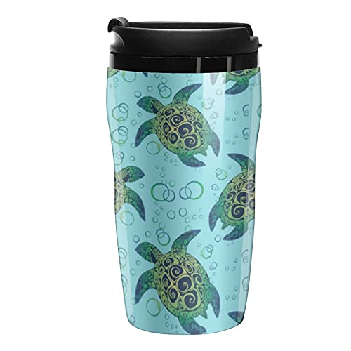 Vaso de viaje con patrón de tortugas marinas taza de café de plástico con tapa doble pared aislada con diseño patrón de…