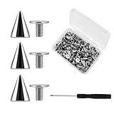 100 Stk Nieten für Kleidung, Ziernieten Set für Kleidung, Punk Spikes Studs for Clothes, Kegel Spike Nieten Silber Spitz, Metall Kegelnieten und Spikes zum Basteln Taschen Kleidung Lederband Schuhe