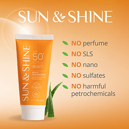 Sun & Shine Mineral Sunscreen Lotion: Spf50 Broad Spectrum Uva Uvb, Face Neck Protection, Sunburn Cream Zinc Oxide, Sensitive Skin, 1.7 Oz #TOP4
