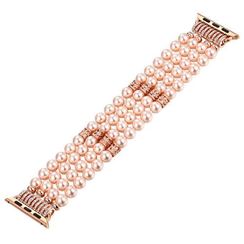 Fastgo Compatible With Apple Watch Bands 44Mm 42Mm 45Mm 49Mm Series 4, Pearl Bracelet Replacement Elastic Strap Cuff For Iwatch Se & Series Ultra 8 7 6 5 4 3 2 1 Pink (Pink-42/44/45/49Mm) #TOP3