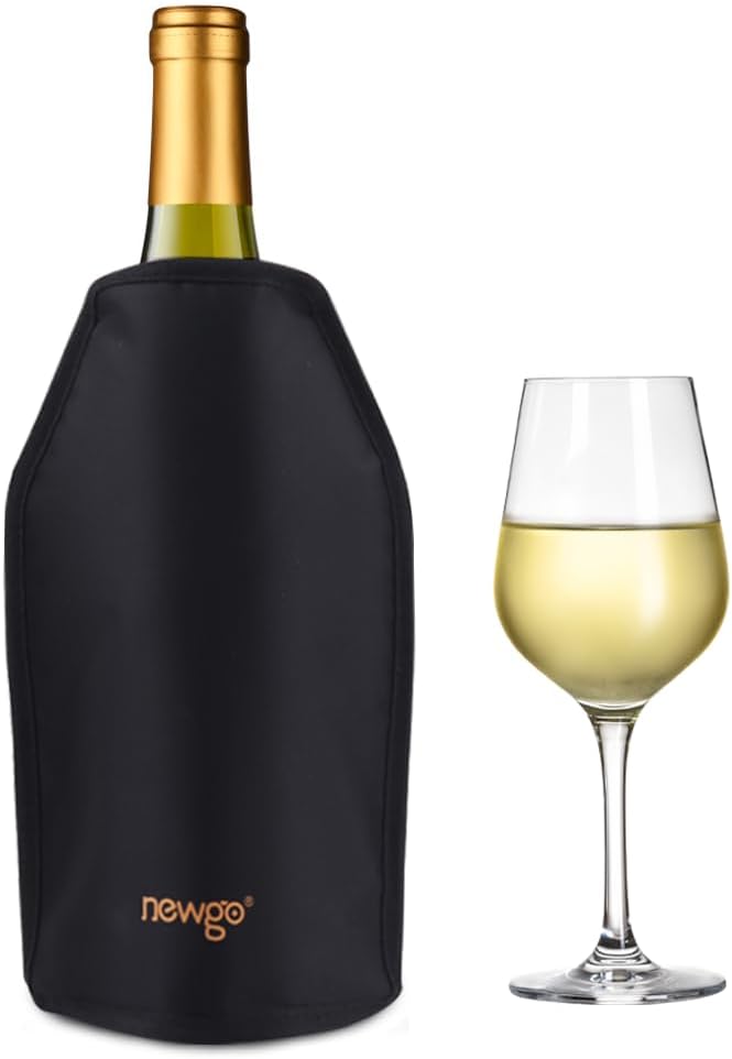 NEWGO® Wine Cooler Sleeve, Reusable Wine Ice Pack Sleeve with Protector, Rapid Cooling Insulator Bottle Chiller for Champagne Burt White Red Wine, Beer - Black