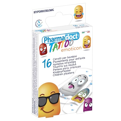 Cerotti Tattoo, assortiti 2 misure, 12 Scatole da 16 pezzi (10 da 6x2cm e 6 da 7x3,8cm) per bambini