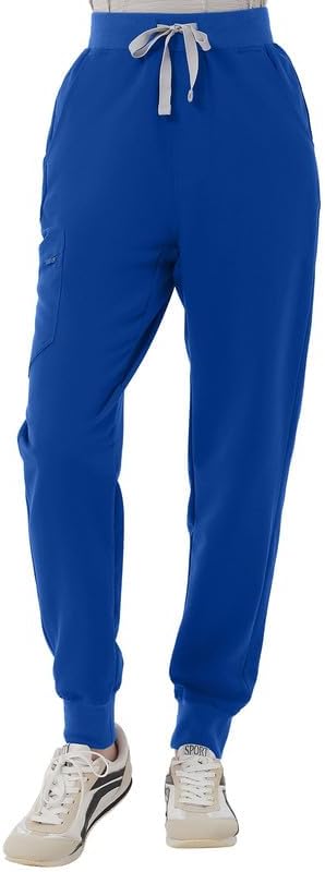 Kitmaz High Waisted Scrub Pants for Women - 4-Way Stretch Anti-Wrinkle Medical Slim Fit Jogger Pants, Drawstring & 5 Pockets