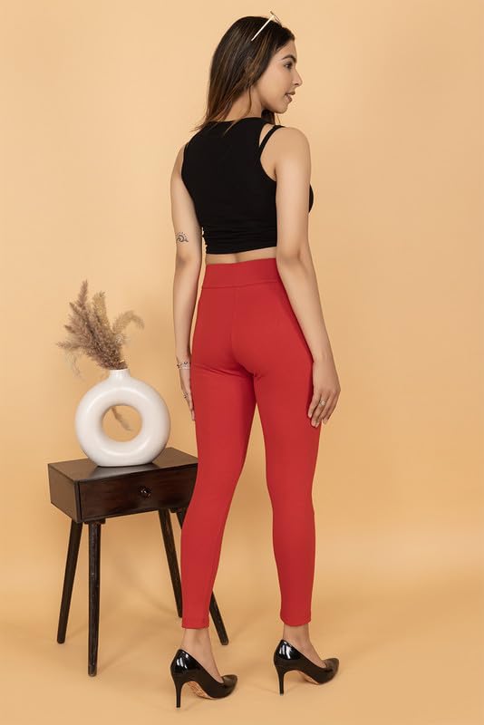 Image of Mlada Slim Fit Jeggings with Elastic Waist Band for Women Office Work Formal Wear Trousers Stretch Cotton Knit High Waist Skinny Fit Jeggings Lycra Pants Travel Comfort Jeggings