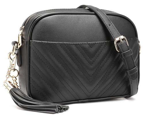 lola mae Quilted Crossbody Bag, Trendy Design Shoulder Purse (Black)