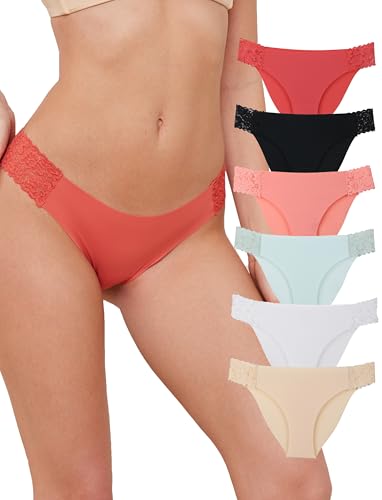 6 pack Seamless Underwear for Women Sexy No Show Bikini Panties Lace Ladies low waist Invisible Cheeky