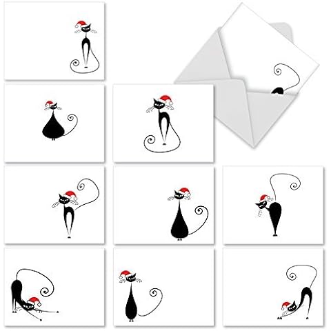 M2265sl Meowy Christmas: 10 Assorted Christmas Note Cards Featuring Vector-Art Cats Wearing Santa's Hat, w/White Envelopes. by The Best Card Company Cover