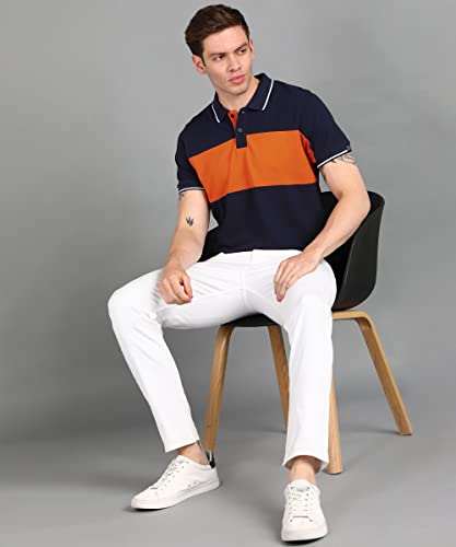 Image of Urbano Fashion Men's Colour-Block Slim Fit Half Sleeve Cotton Polo T-Shirt