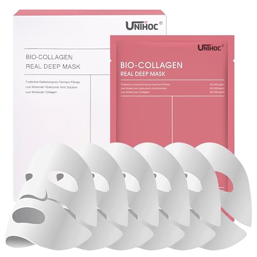 6 Piezas Mascarilla de Colageno, Bio Collagen Mask Overnight, Mascarilla Facial Colageno, Mascarilla Facial Coreana, Mascarilla Colageno Facial Coreana Hidratación Profunda Antiarrugas (Rosa)