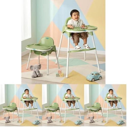Image of Amazon Brand - Supples 3-in-1 High Chair for Babies & Kids | Supports Up to 15 Kg | Detachable & Portable | Safe for Kids Aged 6 Months to 3 Years | Green (Pack of 4)