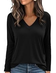 Idea Regalo - Aottori Maglie Donna Basic Maniche Lunghe Maglietta Scollo a V Tshirt Larga Leggero T-Shirt Elasticizzato Top Elegante Sexy Pullover Casual Nero M