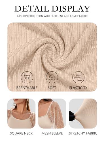 DOROSE Womens Blouse Lantern Sleeve Swiss Dot Business Casual Tops Shirts Cream XL