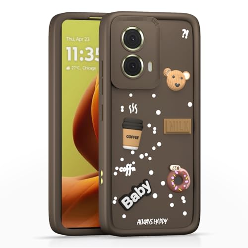 Image of Outlouders Back Cover for Motorola Moto G85 | 3D Cartoon Bear Cute Fun Silicone Full Body Protection Bumper Case (Brown)