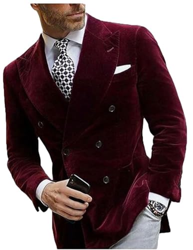 Men's Double Breasted Blazer Velvet Suit Jacket Formal Wear Outfit3