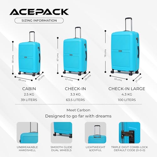 Image of ACEPACK Carbon 58 cm Small Cabin Size Hard-Sided Luggage Trolley Bag - Lightweight & Durable Polypropylene Suitcase with Anti-Theft Zipper & Number Lock for Travel (20, Teal)