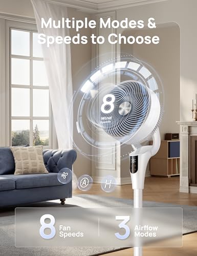 Image of DREO Fan for Bedroom, 2026 Upgraded, 90ft Airflow, 20dB Quiet Fan, 90 Oscillating Standing Fan for Whole Room, DC Motor, 8+H Speeds, 3 Modes, 38-42'' Adjustable Height, 8H Timer, 105 Manual Vertical