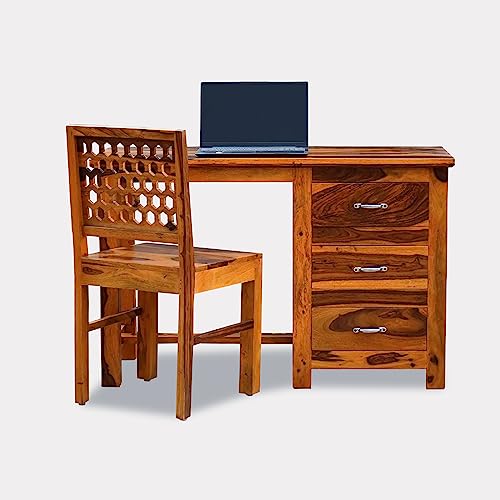 Image of Solid Sheesham Wood Study Table | Computer Table for Home & Office | Modern & Contemporary Writing Desk with 2 Drawers (6)