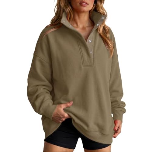LOMON Sweatshirts for Women Button Mock Neck Pullover Tops