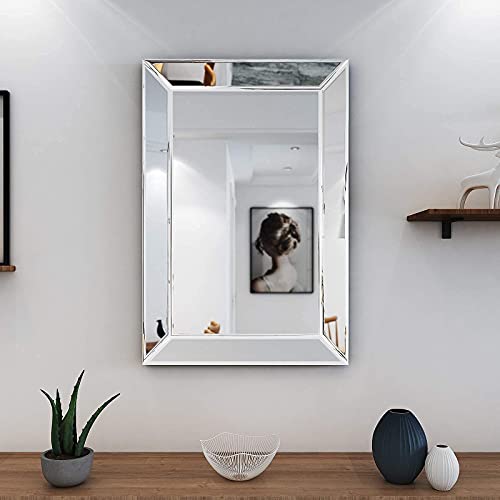 Cogood Rectangular Bathroom Wall Mirror - Angled Beveled Mirror Frame 24"X35" For Vanity, Hallway, Living Room Hangs Horizontal Or Vertical #TOP5