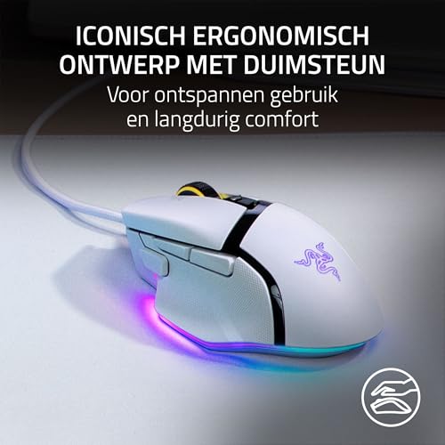 Razer Basilisk V3 - Aanpasbare bedrade gamingmuis - ergonomisch ontwerp - 26K DPI-sensor - Chroma RGB - 11 programmeerbare knoppen - kantelbaar HyperScroll-wiel - PC/Mac | Wit - Afbeelding 6