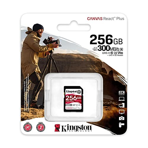 Image of Kingston Canvas React Plus 256GB SD Card | SDXC UHS-II | 300R /260W U3 V90 | Full HD /4K /8K | SDR2 /256GB