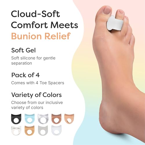 zentoes gel toe separators for overlapping toes bunions big toe alignment corrector and spacer - 4 pack white