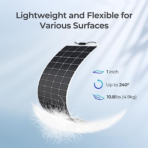 Renogy Flexible Solar Panel 200 Watt 12 Volt Semi-Flexible Bendable Mono Off-Grid Charger for Marine RV Cabin Van Car Uneven Surfaces
