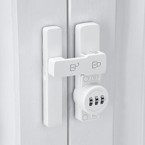 Image of INIRET White 180 Degree Barn Door Lock,Mechanical Password Lock,Flip Latch with Combination,3 Digit Password Keyless,Protect Privacy,for Barn Door,Windows,Garden,Cabinets,Bathroom,and Sliding Door