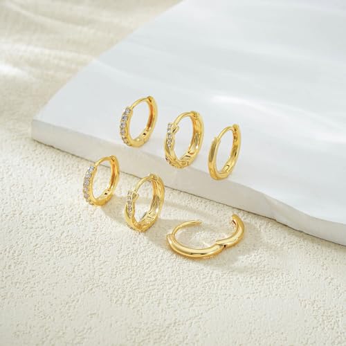 KMPTACDN Dainty Gold Hoop Earrings Stack Set for Women - 14K Gold Plated Hypoallergenic Huggie Hoops with Sparkling Cubic Zirconia - Versatile Lightweight Jewelry for Multiple Piercings - Image 5