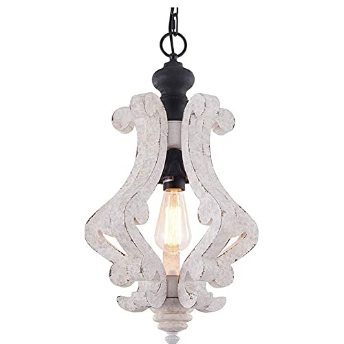 Lustre de ferme blanc cassé luminaire suspendu bois cuisine salle à manger 1 lumière