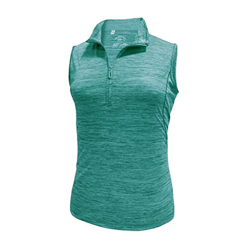 Monterey Club Women's Melange Jersey Performance Sport Top Sleeveless #2363 (Algiers Blue, Large)