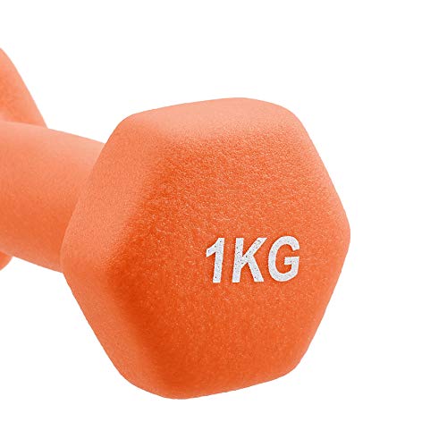 Image of Amazon Brand - Solimo Neoprene Dumbbell 1kg, Set of 2 (Orange)