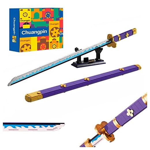 CHUANGPIN Cosplay Anime Swords Building Blocks Model Toy,Roronoa Zoro Yamato Sword with Scabbard and Bracket,Handmade Purple Yama Enma Katana Toy Building Set for Adults (Yamato Sword)