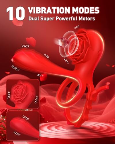 Image of Vibrating Cock Ring Adjustable Penis Ring - Rose Clitoral Stimulator with Dual Motors, 10 Vibration Modes, Adjustable Double Ring for Couples, Silicone Adult Sex Toys for Men & Women