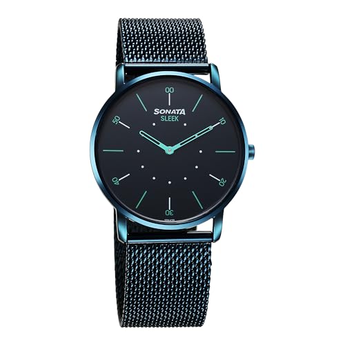 Sonata Sleek Quartz Analog Blue Dial Blue Stainless Steel Strap W...