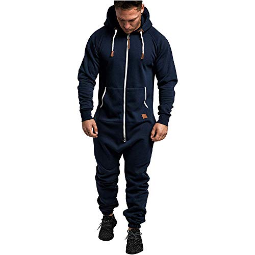 HUAZONG Mens Sports Tracksuit Set Hoodie Top Jogging Bottom Tracksuits Full Zip Gym Sweat Suits Jackets Slim Fit Black Sports Suit (Navy, 2XL)
