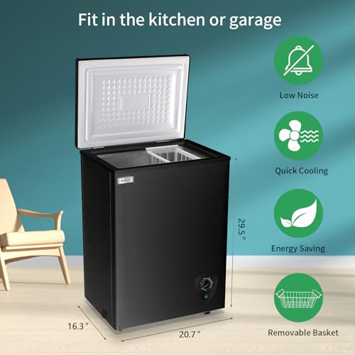 Image of WANAI Chest Freezer 3.5 Cubic Feet Freezers with Removable Storage Basket, Low Noise,and Energy Saving Perfect for Kitchen Basement,BLACK