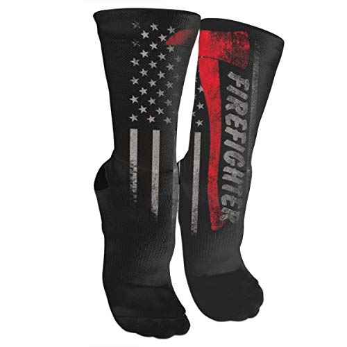 Firefighter Axe Red Line Flag Compression Socks Unisex Printed Socks Crazy Patterned Fun Long Cotton Socks Over The Calf Tube