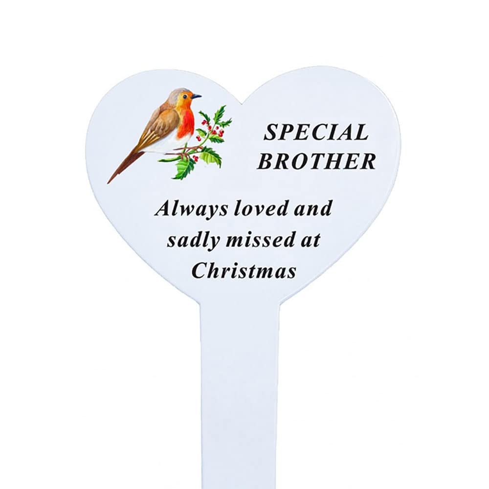 AngraveMemorials Special Brother Christmas Robin Memorial Heart Remembrance Verse Ground Mount Memorial Stake 23cm x 13cm