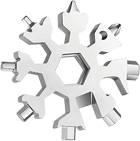 XVEN 18-in-1 Snowflake Multi Tool Portable, Stainless Steel Snowflake Bottle Opener/Flat Phillips Screwdriver Kit/Wrench, with Keychain, Great Christmas gift(Silver)