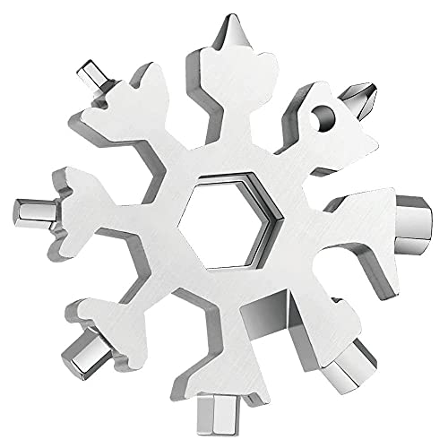Xven 18-In-1 Snowflake Multi Tool Portable, Stainless Steel Snowflake Bottle Opener/Flat Phillips Screwdriver Kit/Wrench, With Keychain, Great Christmas Gift(Silver) #TOP1