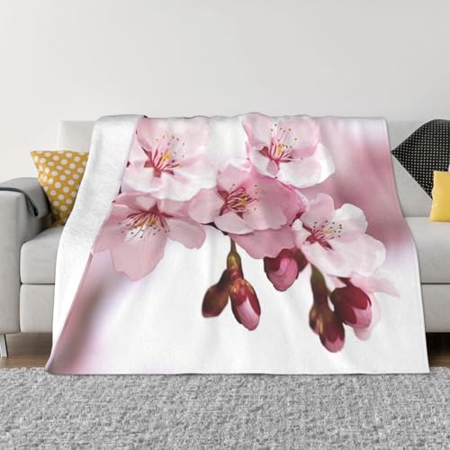 Couverture légère en flanelle fleurs de cerisier, cadeau idéal lit et salon