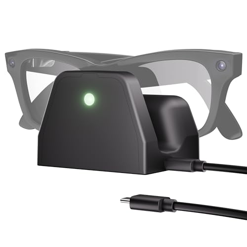 Image of DAIERTEK Charging Stand for Meta Smart Glasses, Black | Compatible with Wayfarer, Compatible with Skyler, Compatible with Headliner, LED Indicator